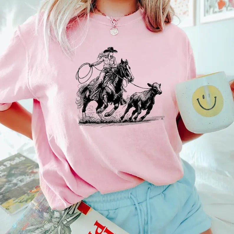Cowgirl Breakaway Roper Shirt, Rodeo Cowgirl Sweatshirt, Western Graphic Tee, Wild West Gift, Western Cowgirl Outfit,...