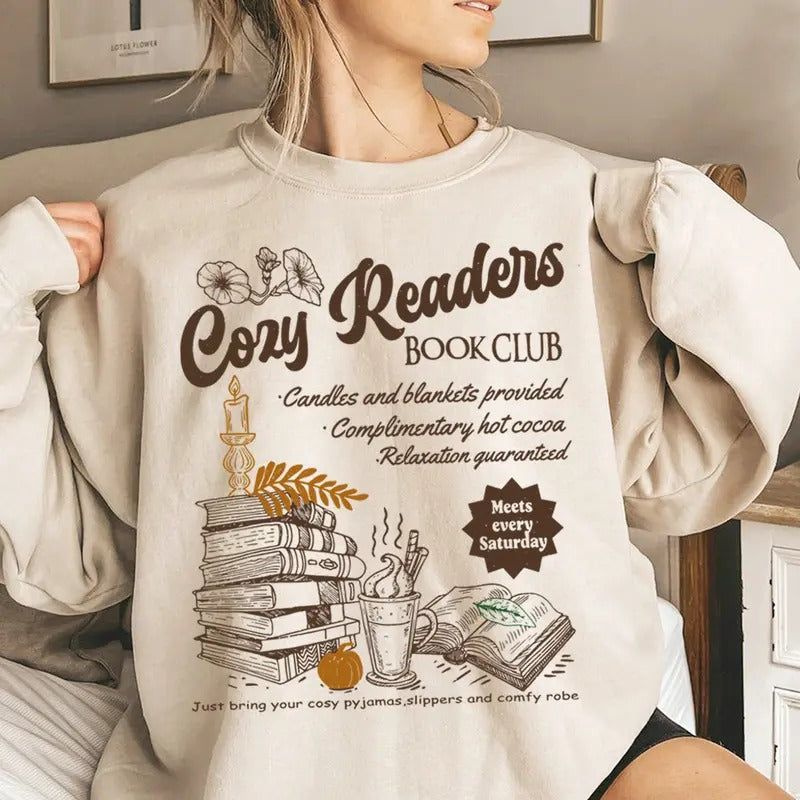 Cozy Readers Club Fall Bookish Sweatshirt, Autumn Gift for Book Lovers and Readers T-Shirts, Hoodie | ZylaModa.com