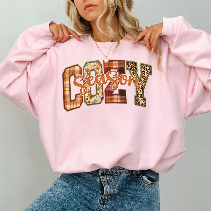 Cozy Season Sweatshirt, Cozy Fall Crewneck for Girls, Vintage Autumn Sweater For Women, Cute Thanksgiving Sweatshirt,...