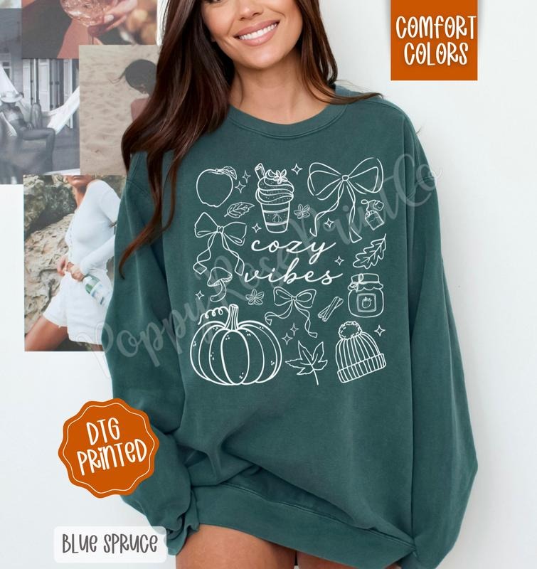 Cozy Vibes Comfort Colors Sweatshirt, Trendy Fall Crewneck T-Shirts, Hoodie | ZylaModa.com