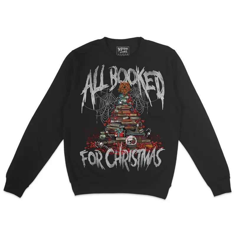 Crewneck Sweatshirt -All Booked for Christmas, Holiday Wear, Unisex, Longe Sleeve T-Shirts, Hoodie | ZylaModa.com