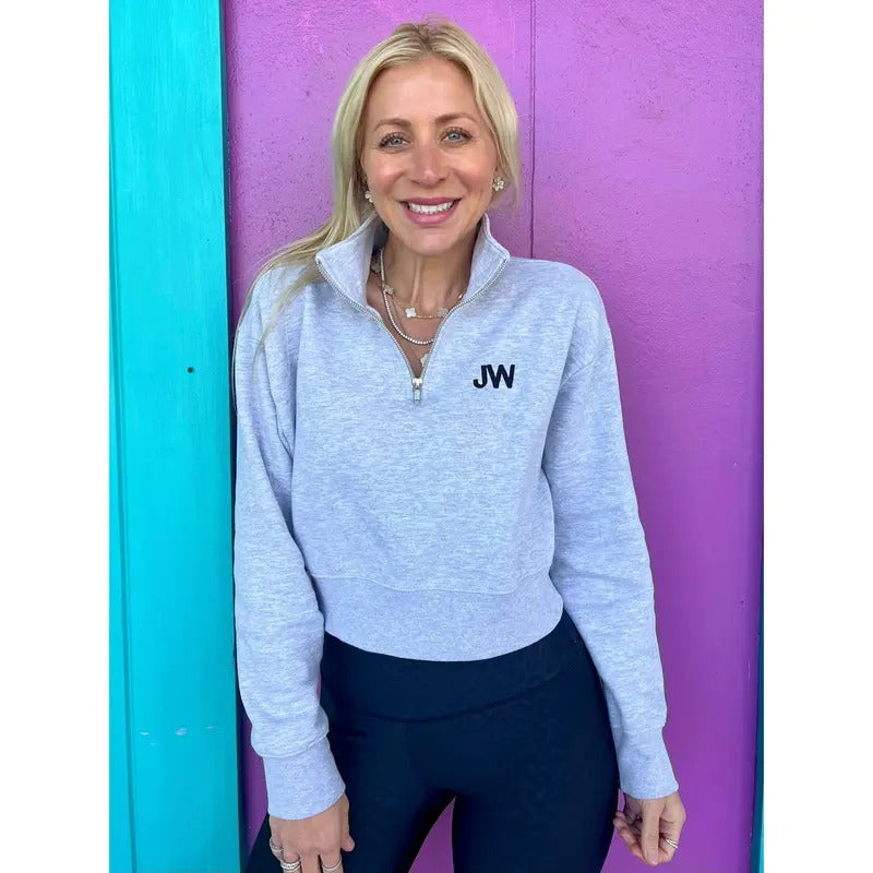 Cropped Initial Gray Embroidered Quarter Zip T-Shirts, Hoodie, Sweatshirt | ZylaModa.com