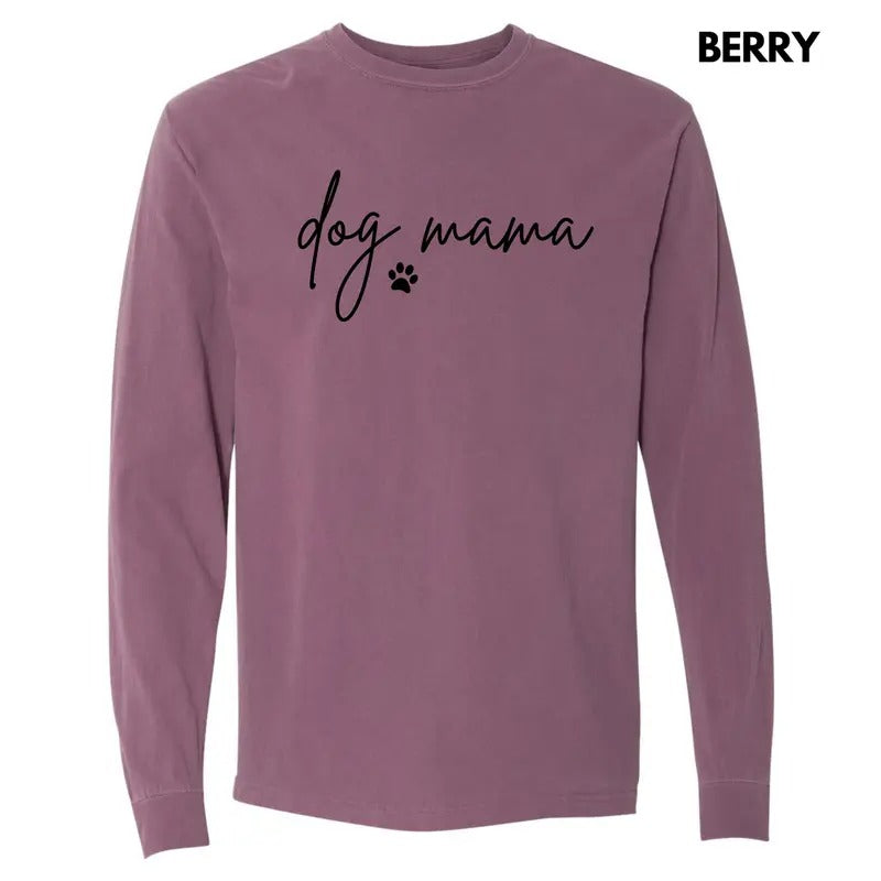 Cursive Dog Mama Long Sleeve Comfort Colors T-Shirt 'NLB' Hoodie, Sweatshirt | ZylaModa.com