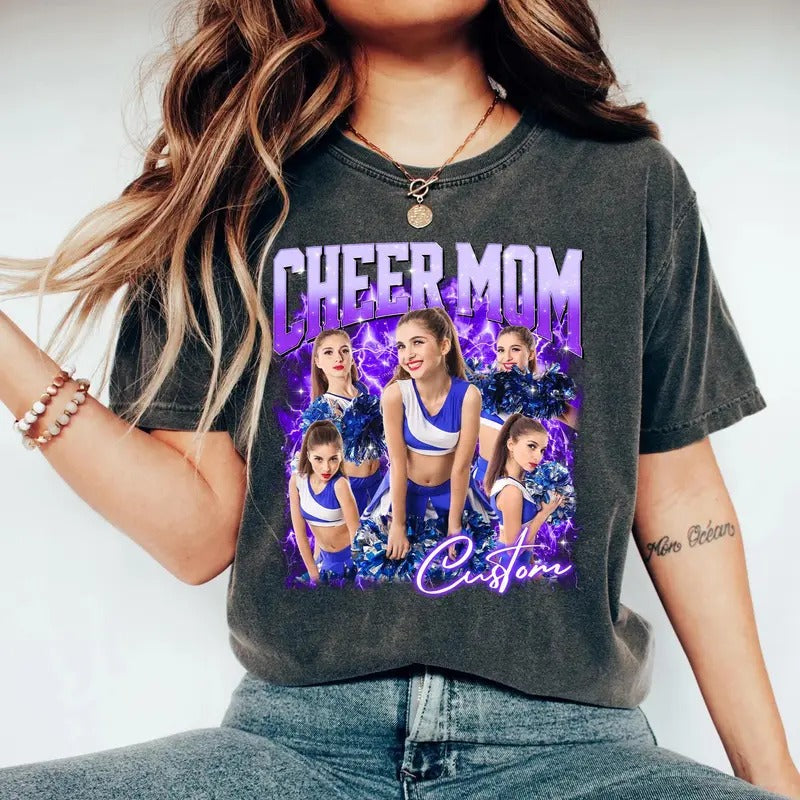 Custom Cheer Mom Shirt, Custom Photo Cheer Mama Tshirt, Game day Cheer Leading Your Own Pictures Shirt, Custom Mom Cheer...