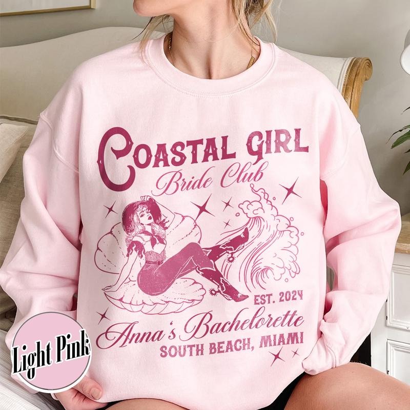 Custom Coastal Cowgirl Bachelorette Party Sweatshirt, Beach Bachelorette Sweatshirt, Custom Bride Sweatshirt, Custom Bach...