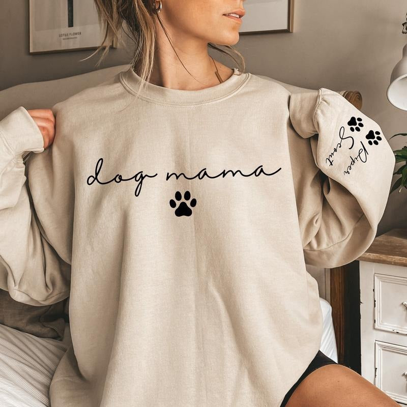 Custom Dog Mama Sweatshirt with Pet Name On Sleeve, Mama Crewneck Sweatshirt, Custom Sleeve Sweatshirt, Fur Mama, Dog Mom...