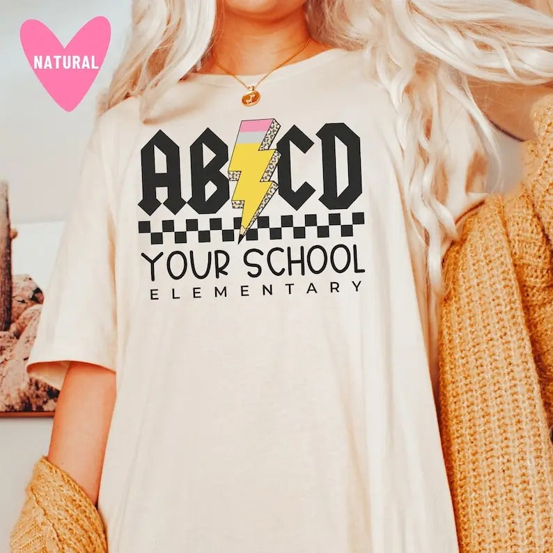 Custom Elementary School Teacher Shirts Bulk School Name Shirts Gift for Teacher Appreciation Week ABCD Shirt for...