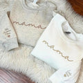 Custom Mama Embroidered Sweatshirt, Curved Neckline Mama Hoodie, Personalized Mom Embroidered Shirt, Pregnancy...
