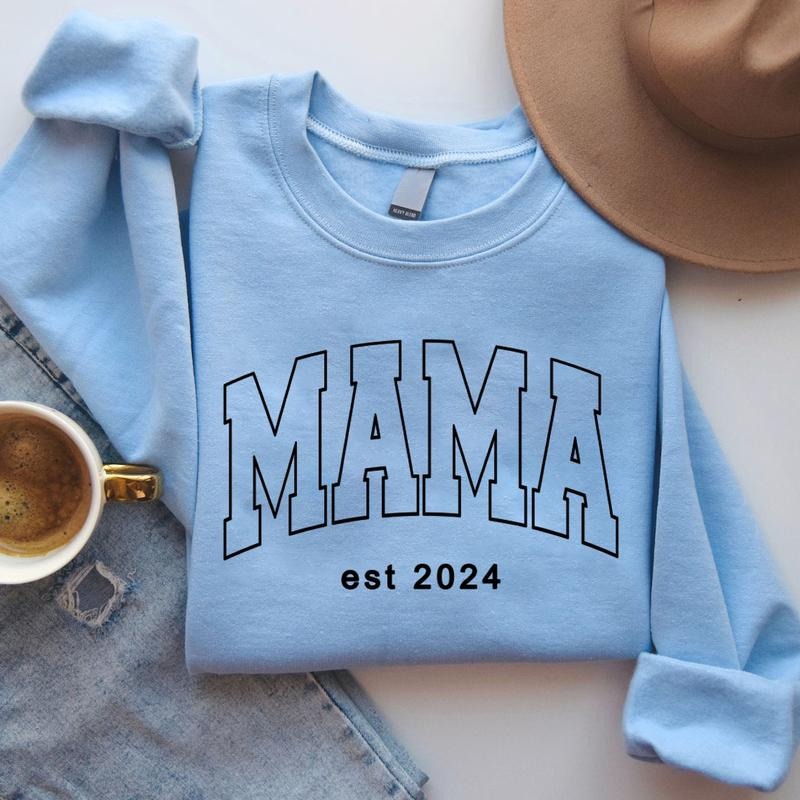 Custom Mom Sweatshirt, Mama Est 2024, Casual Crewneck Long Sleeve, Fitted Design, Perfect for Mother's Day Gifts...