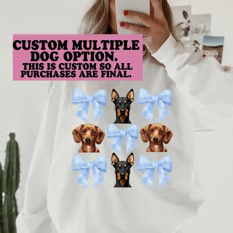 Custom Multiple Dog and Bow Crewneck ~ Sweatshirt Unisex Apparel Relaxed Fit Printed in the USA Clothing Womenswear...