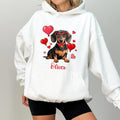 Custom Name Dachshund Valentine Hoodie, Personalized Sausage Dog Graphic Hoodies, Love Themed Weiner Dog Hoodie,...