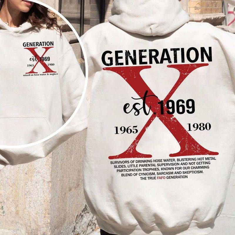Custom Year Generation X Skull Hoodie - Stylish Cream Pullover - Available in All Sizes! T-Shirts, Sweatshirt | ZylaModa.com