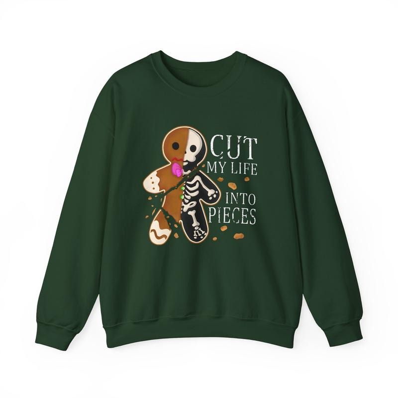 Cut My Life Into Pieces Gingerbread Christmas Sweatshirt, Elder Emo Christmas Shirt, Goth Black Aesthetics, Emo Creepmas...