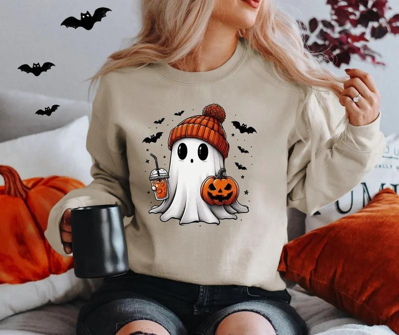 Cute Ghost Sweatshirt, Funny Spooky Sweatshirt, Halloween Crewneck for Women, Ghost Halloween Sweater, Cozy Spooky Season...