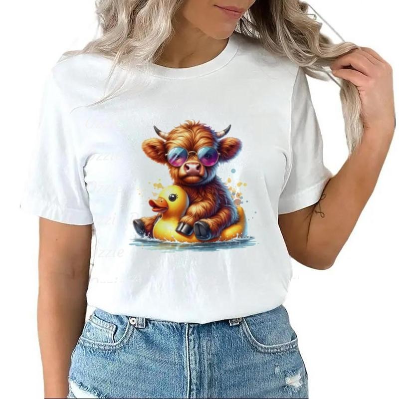 Cute Highland Cow T-shirt Rubber Duck Cow Summer Funny T-Shirt Unisex Hoodie Sweatshirt | ZylaModa.com
