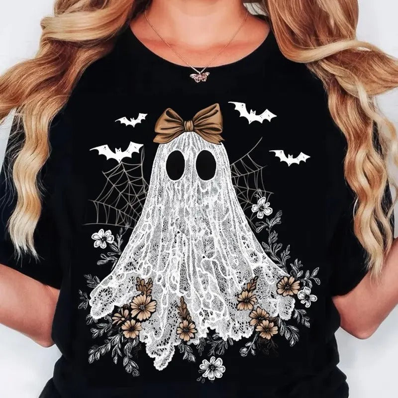 Cute Lace Ghost Shirt, Boo In Boojee, Halloween Boo Lace Bow SHirt, Halloween Tee, Boo Ghost Shirt Hoodie, Sweatshirt