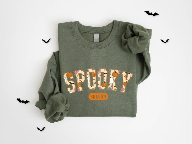 Cute Spooky Season Sweatshirt,Halloween Sweatshirt, Womens Halloween Sweatshirt Cotton Hoodie T-Shirts | ZylaModa.com