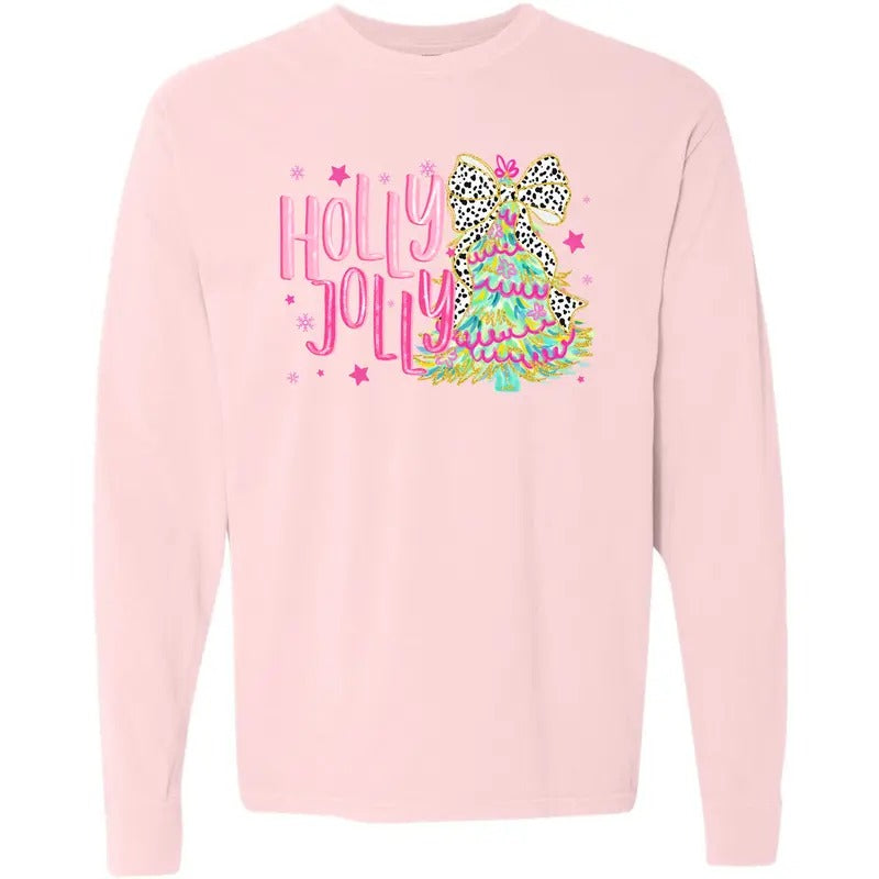 Cutesy Holly Jolly Tree Long Sleeve Comfort Colors T-Shirt 'NLB' Hoodie, Sweatshirt | ZylaModa.com