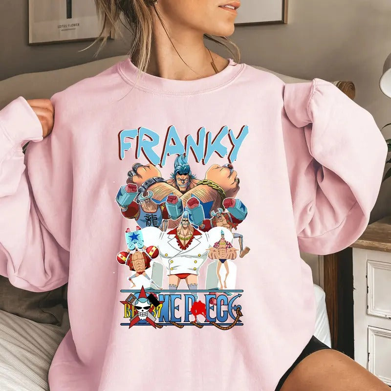 Cyborg Strawhat OP Characters Shirt Crewneck Hoodie, Anime Shirt Comfort Cotton Sweatshirt | ZylaModa.com