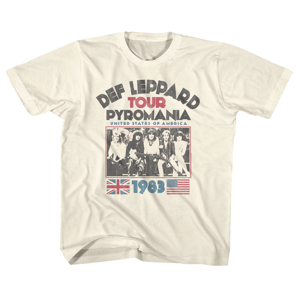 Def Leppard Youth S/S T-Shirt - Pyro Tour - Solid Natural Hoodie, Sweatshirt | ZylaModa.com