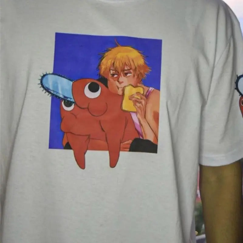 DOG AND CHAINSAW T-Shirt, Anime T-Shirt, Cute Shirt, Vintage Unisex Graphic T-Shirt Hoodie, Sweatshirt | ZylaModa.com