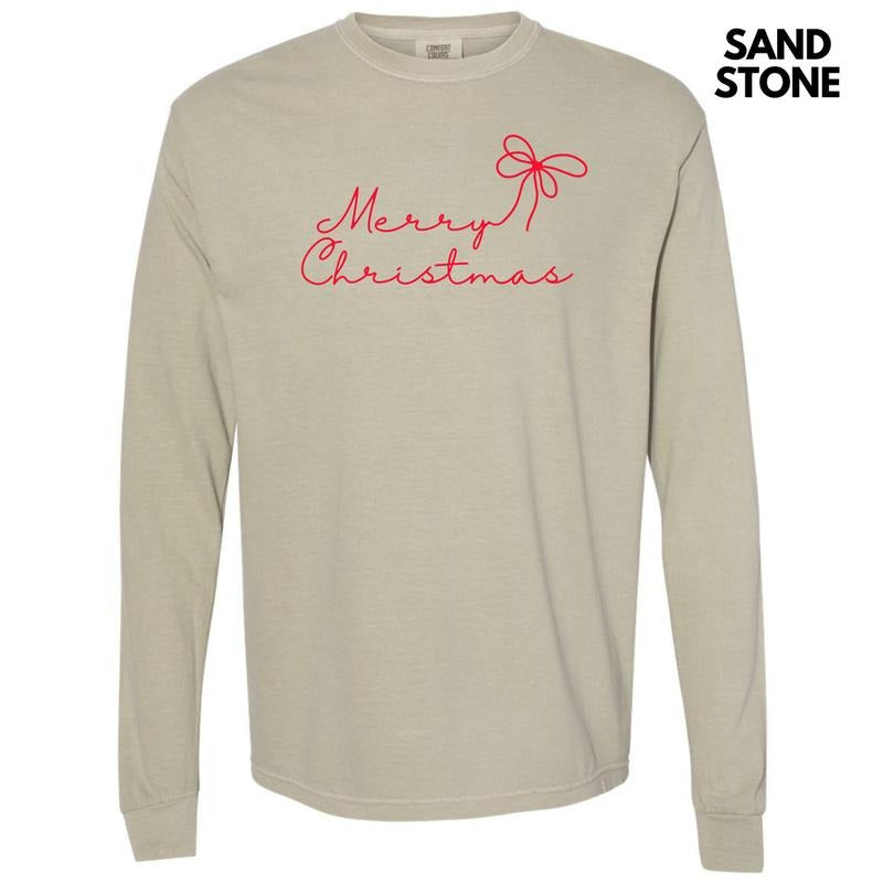 Dainty Script Red Merry Christmas Long Sleeve Comfort Colors T-Shirt 'NLB' Hoodie, Sweatshirt | ZylaModa.com