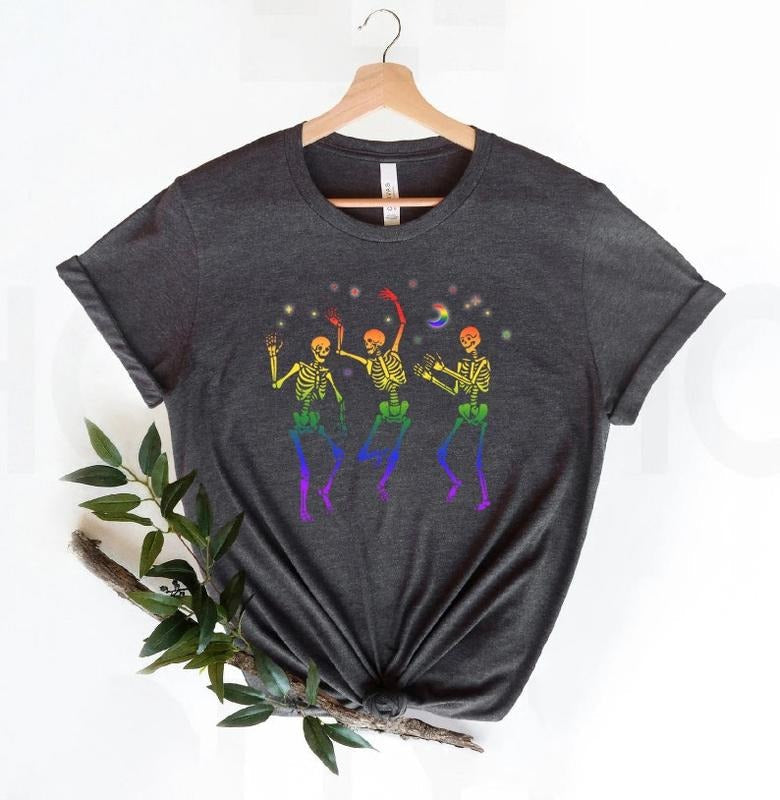 Dancing Skeleton Rainbow Shirt, skeleton sweatshirt, Dancing Skeletons, halloween shirt, LGBTQ Shirt, Trans Shirt, Pride...