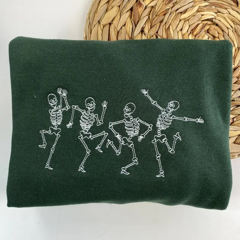 Dancing Skeletons Halloween Embroidered Crewneck Sweatshirt - Embroidered Autumn Sweatshirt - Halloween Gift T-Shirts, Hoodie