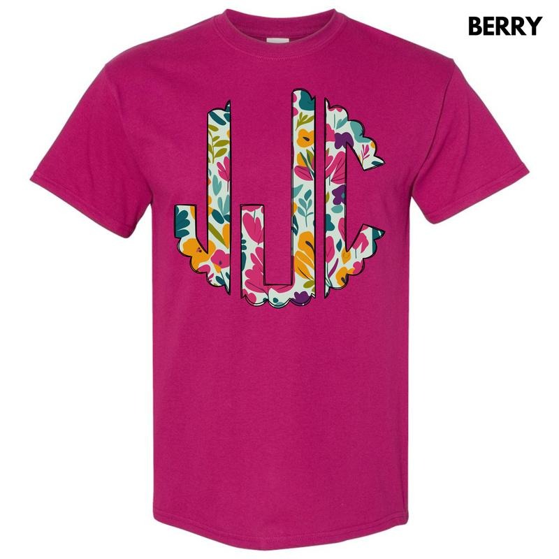 Dark Floral Monogram Gildan Short Sleeve T-Shirt 'NLB' Hoodie, Sweatshirt | ZylaModa.com