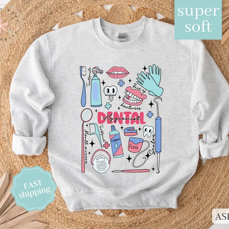 Dental Hygienist Sweatshirt, Gift for Dental Hygienist, Dental Crewneck T-Shirts, Hoodie | ZylaModa.com