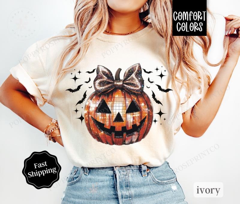 Disco Ball Pumpkin Shirt Comfort Colors, Fall Tshirt, October Vibes Shirt for Women Oversized Crewneck Tee Hoodie, Sweatshirt