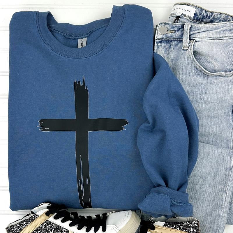 Distressed Black Cross Gildan Sweatshirt T-Shirts, Hoodie | ZylaModa.com