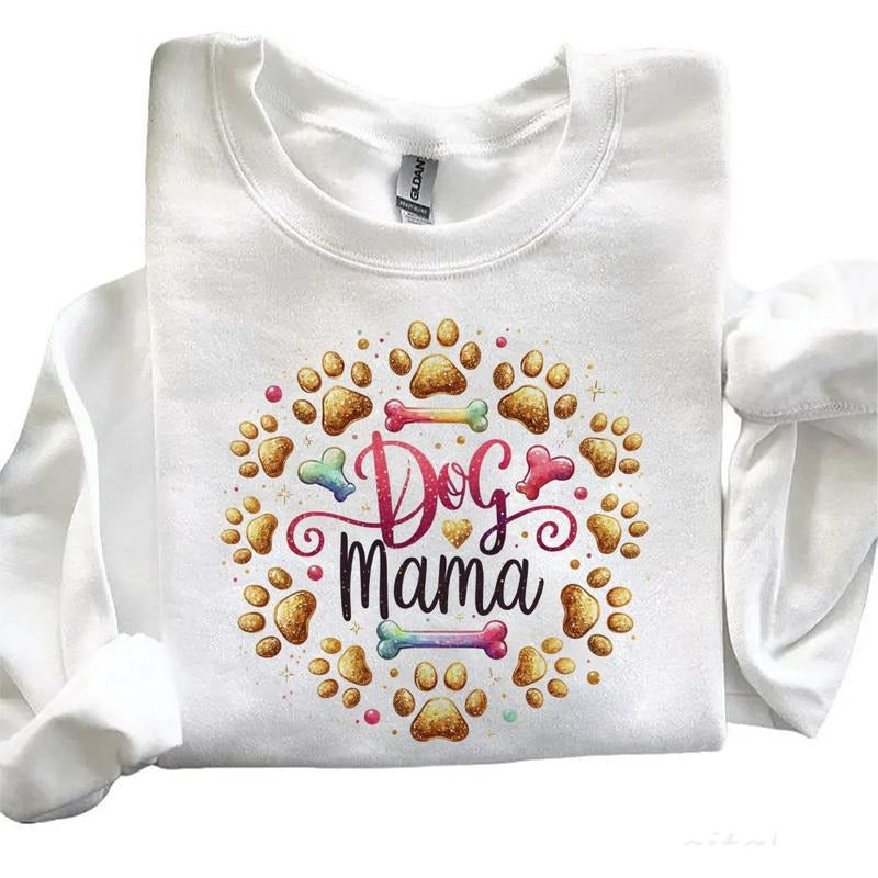 Dog Mama Puppy T-Shirt Sweatshirt Gold Paw Glitter Bone Dog Lover Hoodie Sweatshirt Cotton Womenswear | ZylaModa.com