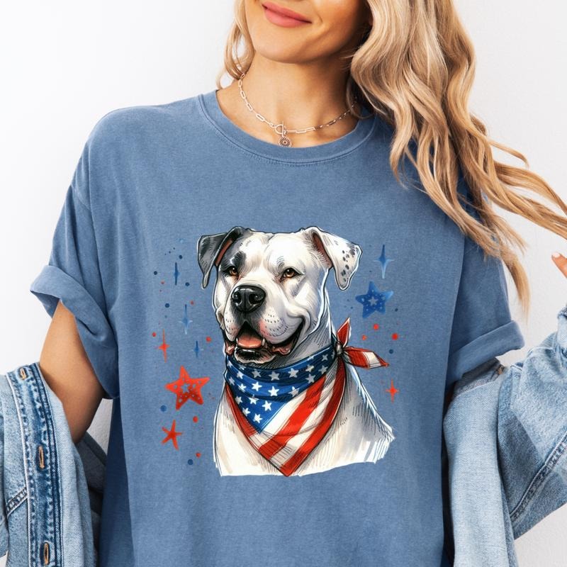 Dogo Argentino Patriotic Dog Shirt ~ Unisex Apparel Relaxed Fit Printed In The USA Clothing Womenswear Casual Comfort...