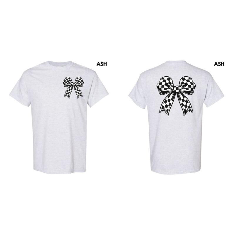 Double Black Checkered Bow Gildan Short Sleeve T-Shirt 'NLB' Hoodie, Sweatshirt | ZylaModa.com