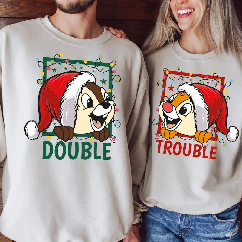 Double Christmas Sweatshirt Tshirt, Christmas Couples Matching Shirt Hoodie | ZylaModa.com