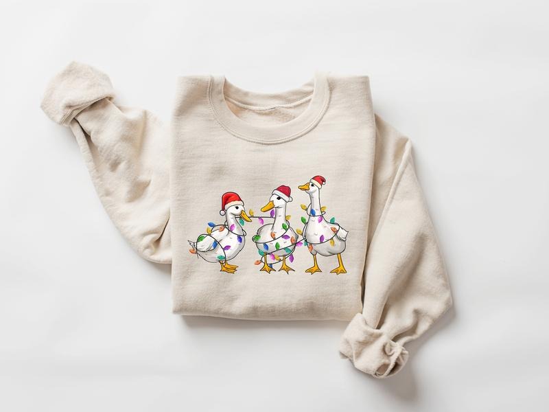 Duck Christmas Sweatshirt, Christmas Ducks Shirt, Christmas Gifts, Funny Christmas Duck Sweatshirt, Christmas Lights,...