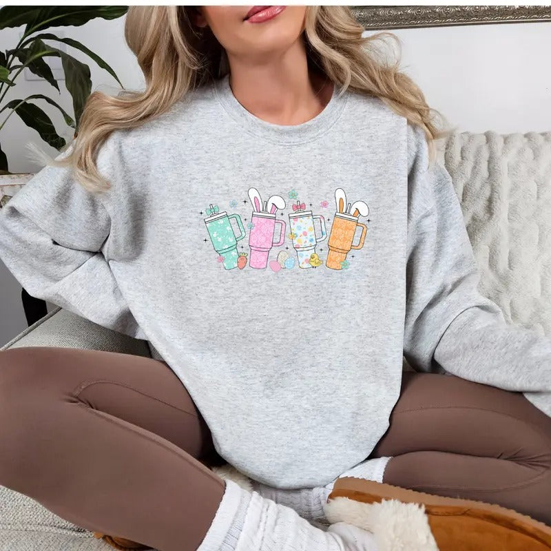 Easter Bunny Cup Sweatshirt, Easter Cup, Easter Bunny T-Shirt, Easter Cup Shirt Hoodie | ZylaModa.com