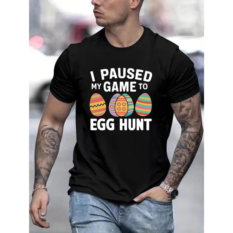 [Easter Egg Graphic Tee] Easter Egg Graphic Print Short Sleeve Crew Neck Tee - Men's Comfy Casual Outdoor Summer T-shirt...