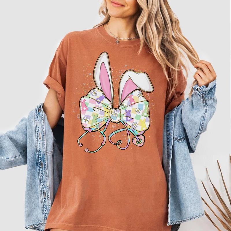 Easter Nurse Shirt, Bunny Bow Stethoscope Tee, Cute Spring Medical Shirt, Easter Outfit for Nurses, Healthcare Worker...