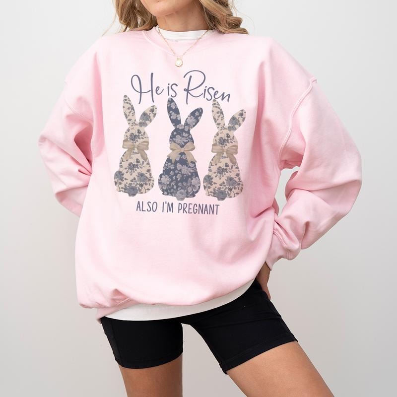 Easter Pregnancy Announcement Shirt sweatshirt Hoodie, He Is Risen Also I'm Pregnant Shirt, Christian Pregnancy...