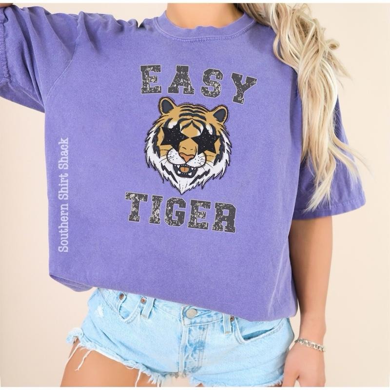 Easy Tiger | Violet comfort colors t shirt | tigers purple t shirt Hoodie, Sweatshirt | ZylaModa.com
