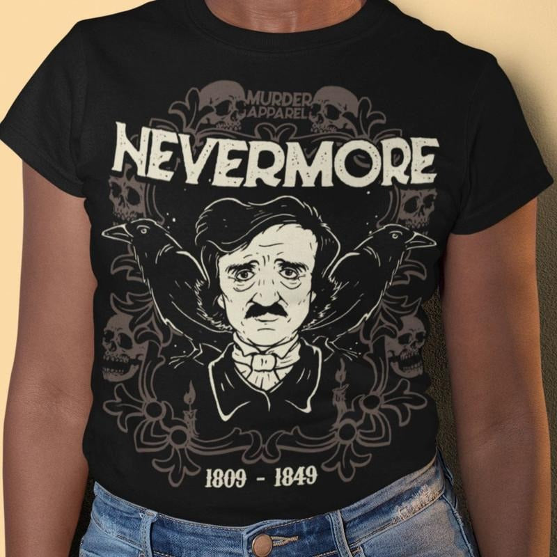 Edgar Allan Poe Nevermore 1809 1849 Skull Raven Quote Gothic Vintage Shirt Hoodie, Sweatshirt | ZylaModa.com