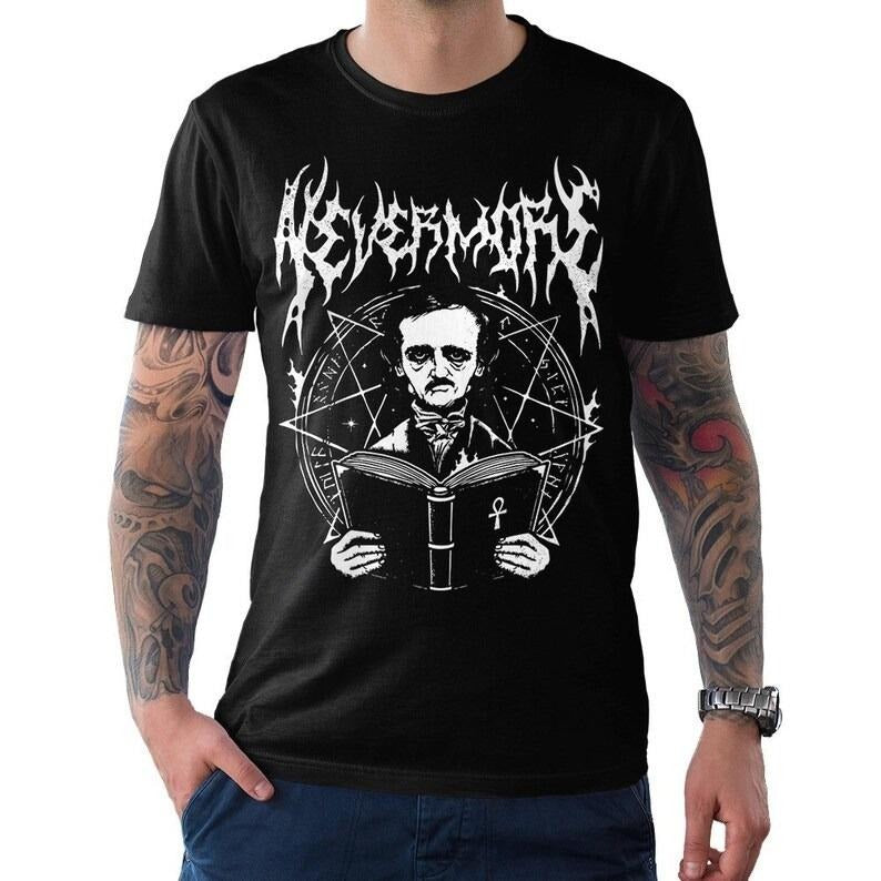 Edgar Allan Poe Nevermore Metal T Shirt Men's Women's Sizes 100% Cotton Tee Hoodie, Sweatshirt | ZylaModa.com