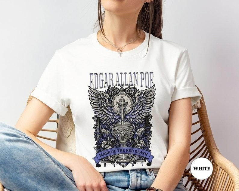 Edgar Allan Poe, Mask Of The Red Death T Shirt, Book Lover Tee, Haunting Gothic Gift, Light, Dark Academia, Literary...