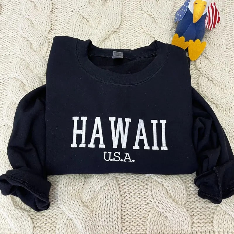 Embroidered Hawaii Sweatshirt -  Hawaii Crewneck - Hawaii Gift T-Shirts, Hoodie | ZylaModa.com