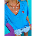 Embroidered Initial Blue V-Neck Tee Hoodie, Sweatshirt | ZylaModa.com
