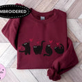 Embroidered Valentines Cats Sweatshirt, Funny Valentines Day Sweatshirt, Valentines Crewneck T-Shirts, Hoodie | ZylaModa.com