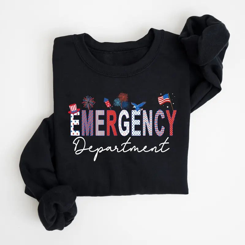 Emergency Department 4th of July Sweatshirt, USA Emergency Room Nurse Shirt, ER Nurse ER Tech Sweatshirt, Emergency Nurse...