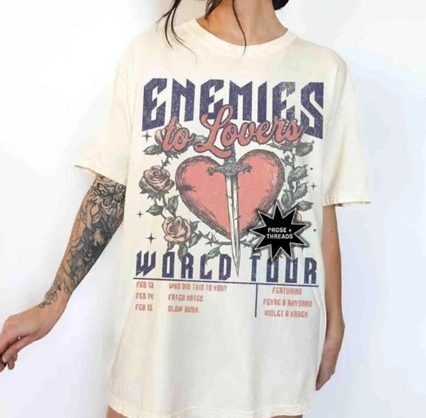 Enemies To Lovers Trope Shirt For Book Lovers Literary Shirt Light Academia Romantasy Bookstagram Shirt Booktok Merch...